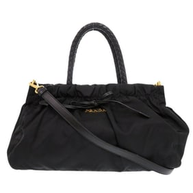 Prada BN1631 TRSSUTO BOW Nylon and Leather NERO Black 2-Way Handbag (0810PRADA)