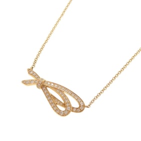 Like new Tiffany Bow 18KPG/750PG diamond and pink gold necklace 1551TIFFANY&Co.