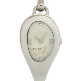 Gucci Horsebit 103 Watch with 2 Diamonds, Stainless Steel, White Shell, and Silver Quartz Movement,