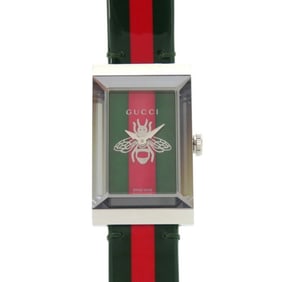 Like new Gucci G Frame 147.4 stainless steel leather watch with green and red quartz movement