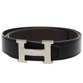 Like new Hermès H guilloché reversible Constance leather belt in black with B stamp, 0487HERMES
