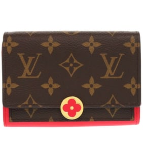 Louis Vuitton Portefeuille Flore Compact M64587 Leather Monogram Canvas Coquelicot IC Tag LV Red