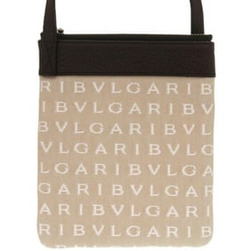 Bvlgari GCEGEA Mania 22588 Leather Canvas Beige Brown Shoulder Bag 0068BVLGARI