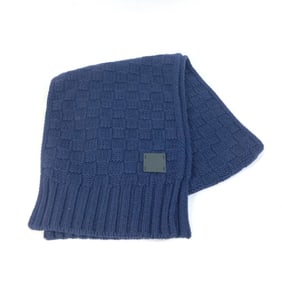 LOUIS VUITTON M70169 Damier Echarpe Helsinki Leather Patch Tag Cashmere Scarf Men's Navy