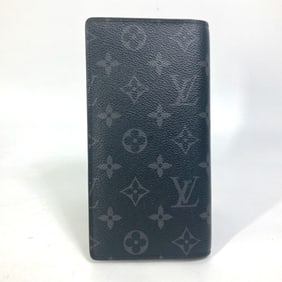 LOUIS VUITTON M61697 Monogram Eclipse Portefeuille Brazza Bifold Long Wallet in Canvas, Men's, Black