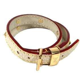 LOUIS VUITTON M91846 Suhali Brass Les Double Tours Bracelet, Women's, Leather, Blanc White