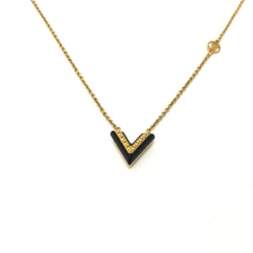 LOUIS VUITTON M63181 LV Circle Essential V Pendant Necklace in Gold and Black Metal for Women