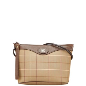 Burberry Check Shoulder Bag Khaki Green Brown Canvas Leather Women's BURBERRY