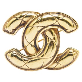 CHANEL Coco Mark Matelasse Brooch, Gold Plated, Women's