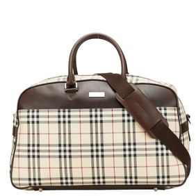 Burberry Nova Check Boston Bag/Shoulder Bag, 2-Way, Beige/Brown Canvas/Leather, Women's, BURBERRY