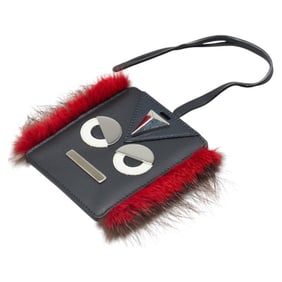 Fendi Monster Card Case/Pass Case Charm in Black, Brown, and Red Leather with Fur for Women