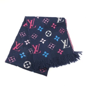 LOUIS VUITTON M70899 Monogram Echarpe Logomania Rainbow Scarf, Wool/Silk, Women's, Navy x Pink