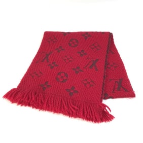 LOUIS VUITTON M72432 Echarpe Logo Mania Fringe Scarf, Wool/Silk, Women's, Red