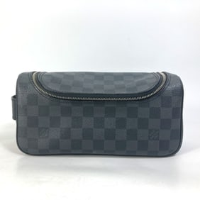 LOUIS VUITTON N47625 Damier Graphite Toiletry Pouch, Makeup Cosmetic Second Bag, Clutch Canvas,