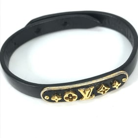 LOUIS VUITTON M8025F Monogram Flower Cruiser Bracelet, Leather Bangle Black, Women's