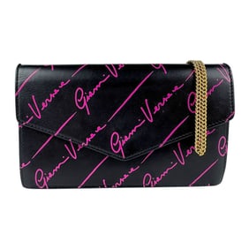 Gianni Versace Women's Chain Wallet, Leather, Black and Pink, Z6237