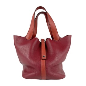 Hermes Hermès Picotin Lock MM 22 Handbag in Taurillon Clemence Leather, Rouge H Silver, Women's,