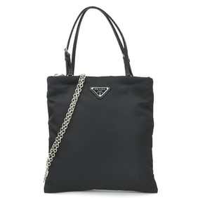 Prada PRADA handbag shoulder bag nylon leather black silver women's e60773a