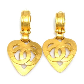 CHANEL Coco Mark Heart Metal Gold Earrings for Women e60768n