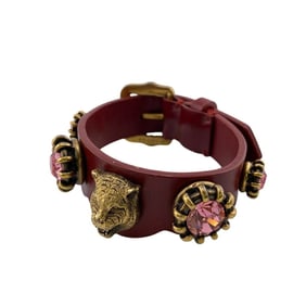 GUCCI Tiger Head Jeweled Bracelet Bangle for Women, Red