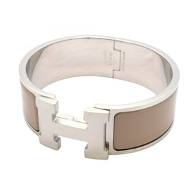 Hermes Bangle Click Clack GM Metal Silver Beige Women's