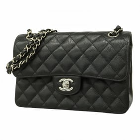 Chanel Shoulder Bag Matelasse W Flap Chain Caviar Skin Black Women's