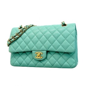Chanel Shoulder Bag Matelasse W Flap Chain Caviar Skin Turquoise Blue Champagne Ladies