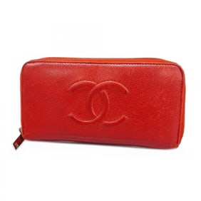 Chanel Long Wallet Caviar Skin Red Women's