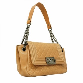 Chanel Shoulder Bag Boy Chain Lambskin Beige Women's