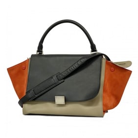 Celine handbag trapeze leather black brown orange ladies