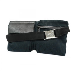 Gucci Waist Bag GG Canvas 28566 Leather Black Men Women