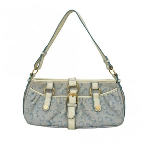 Celine Shoulder Bag C Macadam Canvas White Light Blue Champagne Women's