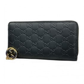 Gucci Long Wallet Guccissima Interlocking G 409342 Leather Black Women's