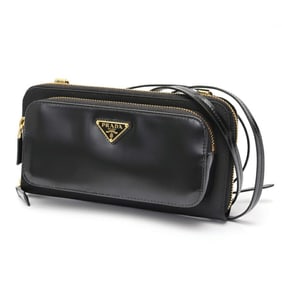 Prada Re-Nylon Shoulder Wallet Bag 1MT020, Glass Leather and Nylon, Black, E-159103