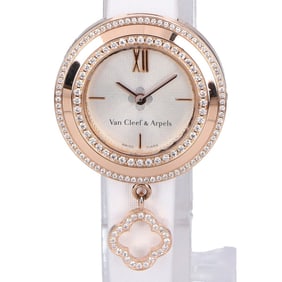 Van Cleef & Arpels Newly Polished Two-Row Diamond Charm Watch (VCAR029800) in Rose Gold with a White