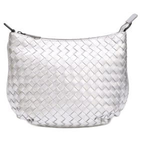 BOTTEGA VENETA BO6897496G Intrecciato Leather Pouch, Silver, Women's