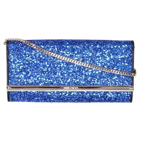 JIMMY CHOO J000051160001 Glitter Chain Wallet with Coin Purse, Blue, Women's