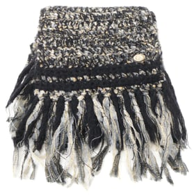 CHANEL 09A P36483K02272 Coco Mark Plate Mohair Blend Fringe Scarf Black Women's