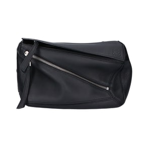 LOEWE Puzzle Bum Bag, Small Shoulder Bag/Body Bag in Classic Calfskin, Black with Silver Hardware,