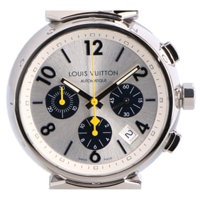 LOUIS VUITTON Q112E Tambour Automatic Chronograph with Silver Dial and Date Display, Stainless