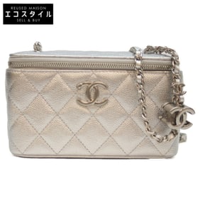 CHANEL AP3940 Caviar Silver Vanity Bag Shoulder with Hardware for Women