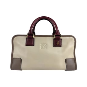 LOEWE Amazona 28 Leather Handbag in Brown, Beige, and Red, Women's, Z4631