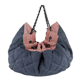 CHANEL Canvas Handbag, Blue x Red White, Women's, Z7275