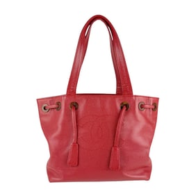 CHANEL Caviar Leather Handbag, Red, Women's, Z7294