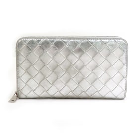 Bottega Veneta round long wallet in intrecciato leather silver for men and women, h31637g