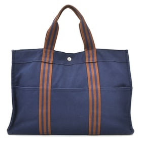 Hermes Hermès handbag tote bag, Foul Tou MM, canvas, navy and brown, for men women, h31652a