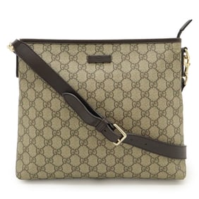 GUCCI GG Supreme Shoulder Bag in PVC and Leather, Beige Dark Brown, 388924