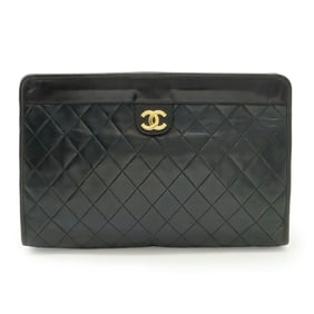 CHANEL Coco Mark Matelasse Second Bag Clutch Lambskin Leather Black