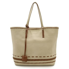 TOD'S Gypsy Whipstitch Tote Bag, Shoulder Tote, Leather, Beige, Brown