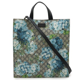 GUCCI GG Blooms Tote Bag Shoulder PVC Leather Flower Beige Blue 546325